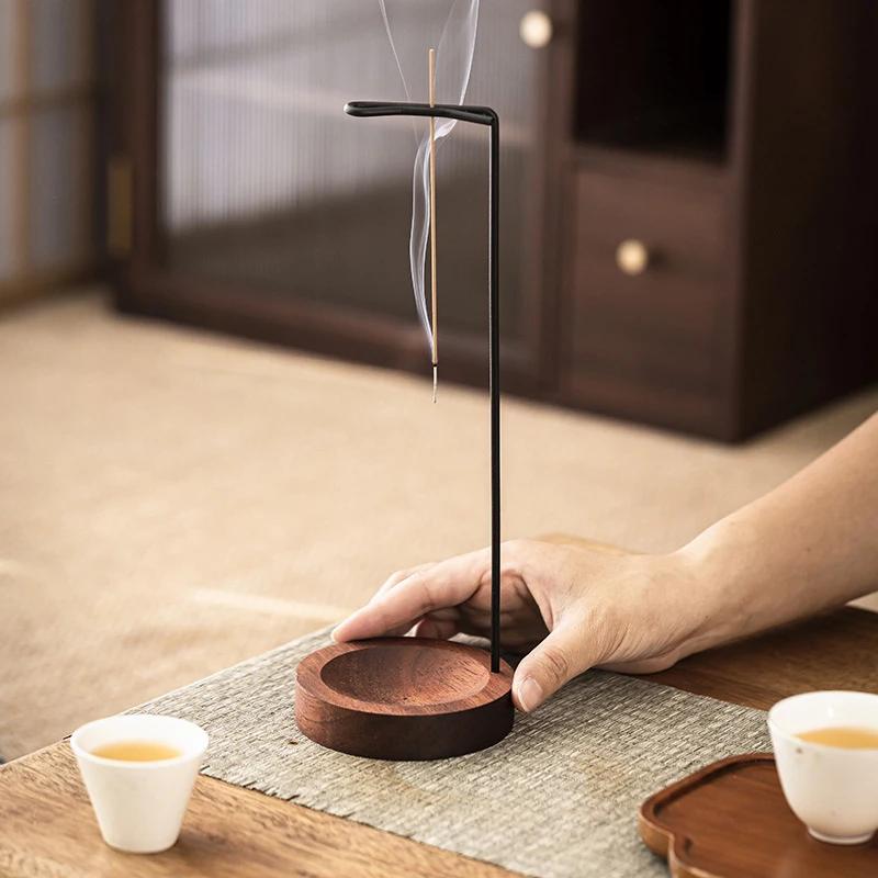 Zen-Style Wooden Upside Down Incense Burner - Unique Smoke-Flow Design Handcrafted Home Decor for Bedroom/Yoga Meditation & Gift