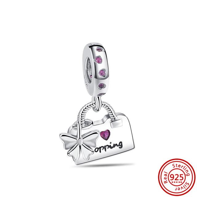 Стерлингового серебра 925 пробы Чемодан Сумка для покупок Чемодан Любовь Путешествия Сладкие бусины подходят Подвески Браслет Ювелирные изделия для женщин