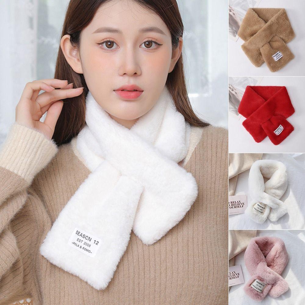 Solid Color Neck Scarf Thicken Neckerchief Wrap Cute Cross Scarf Girls
