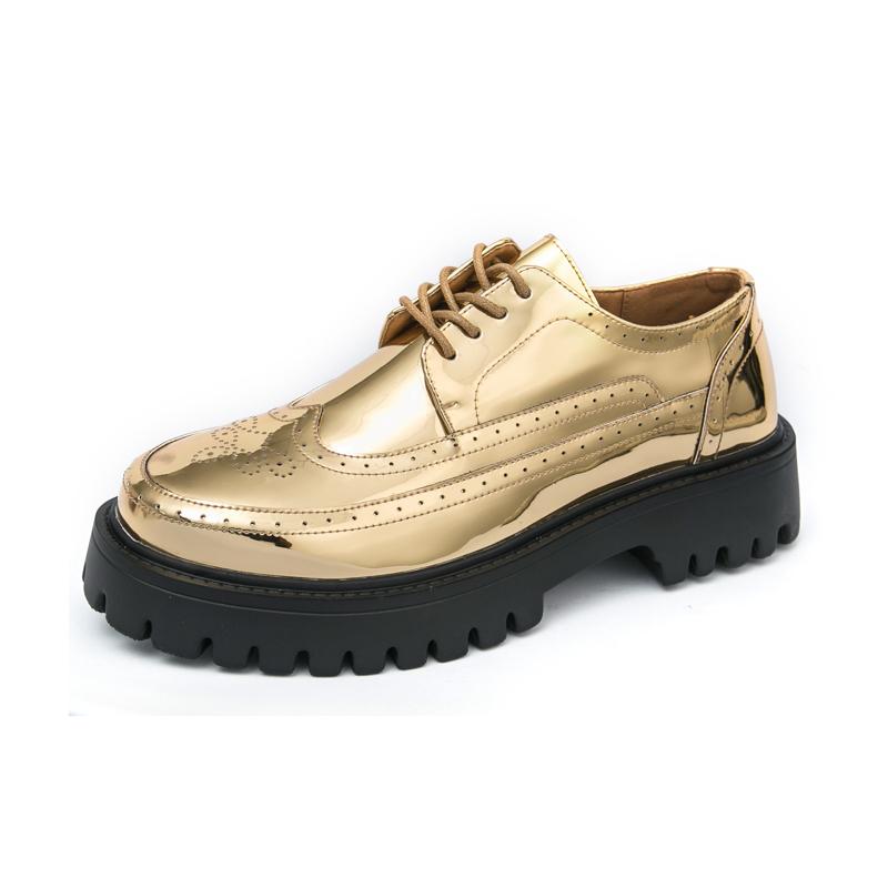 Fashion Korean Style Men's Design Thick Soled Men Casual Oxford Golden Fashionable Round Toe Gathering Comic Exhibition Large Size Shoes
