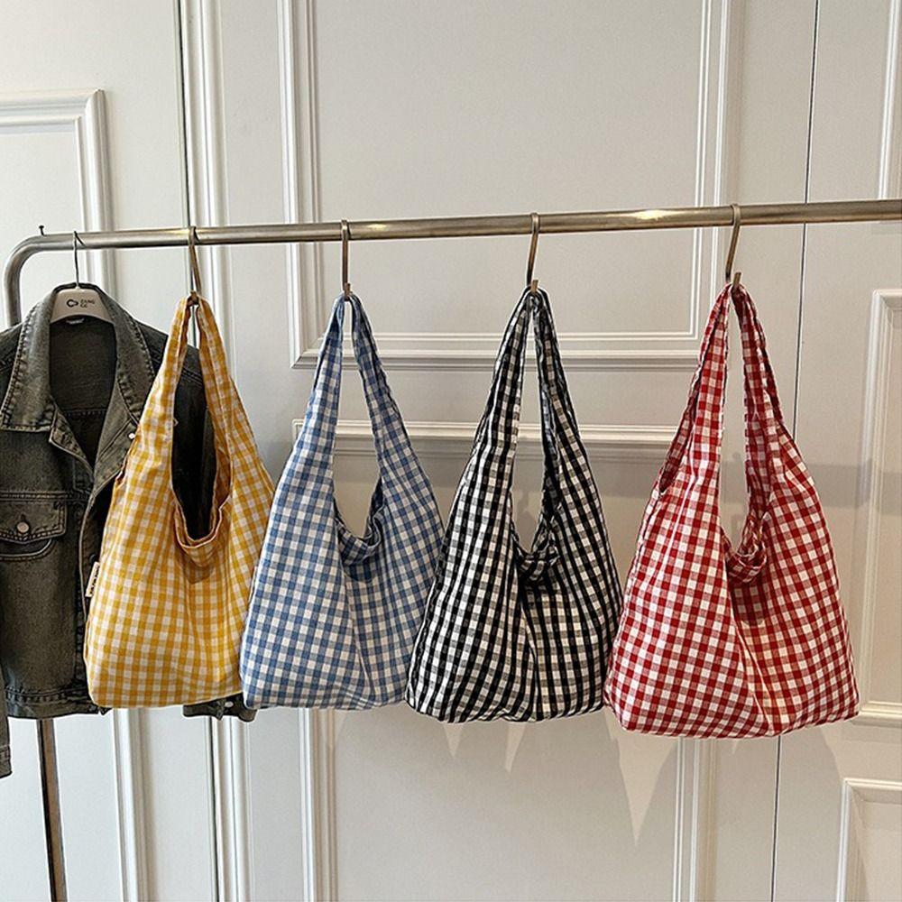 Large Capacity Single Shoulder Bag Lightweight Women's Handbag Plaid Underarm Bags  Spring Summer