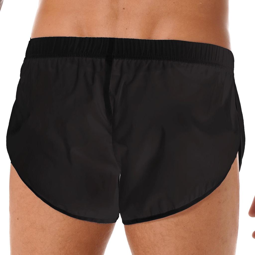 Mens Shorts Semi See-Through Sides Split Elastic Waistband Boxer Shorts Beach Shorts Swimsuits