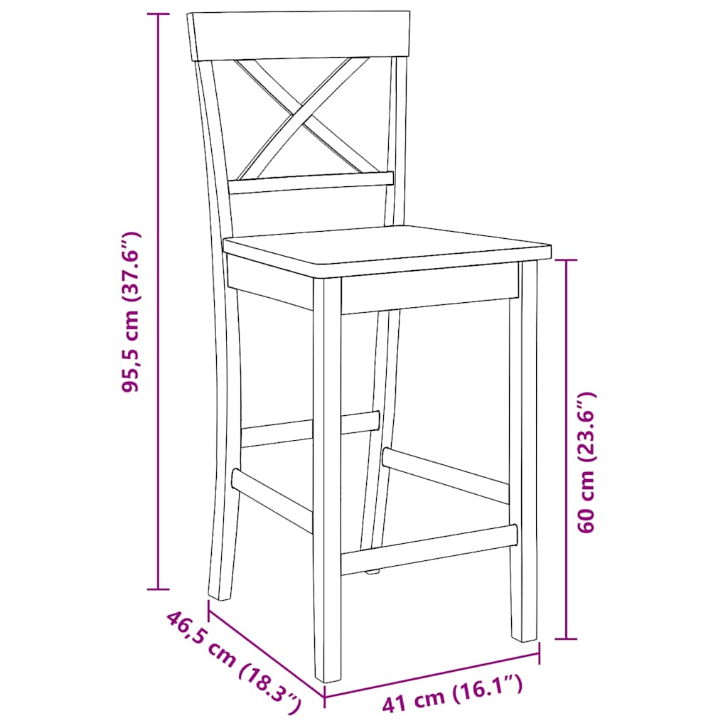Bar Stool Set 2 Pieces White Solid Rubberwood