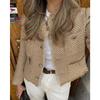 Chic Female Tweed Basic Jacket Coat Women Clothing Woolen Outerwear Long Sleeve Front Button Female Outerwear Chic Tops