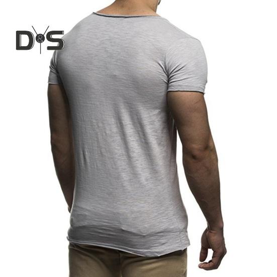 Мужская летняя футболка с короткими рукавами и v-образным вырезом, однотонная, мягкая, приталенная, дышащая, эластичная, средней длины, повседневный пуловер, мужской спортивный топ