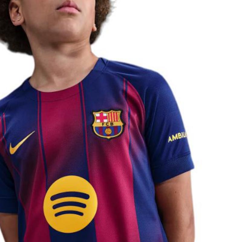 Nike Полосатая футболка с логотипом, круглым вырезом и коротким рукавом, детские топы, темно-синий, HJ5287-456