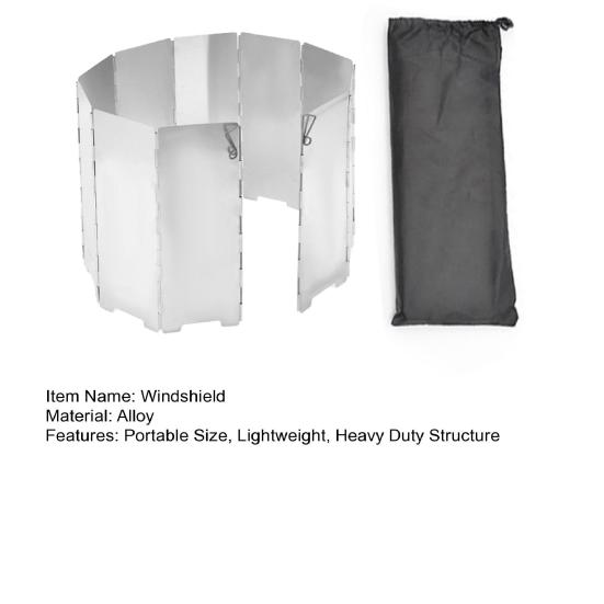 10-секционный ветрозащитный экран для кемпинговой плиты, портативный, легкий, для пеших походов на открытом воздухе, пикника, металлический, ветроустойчивый, горелка для бутановой газовой плиты, складной ветрозащитный экран