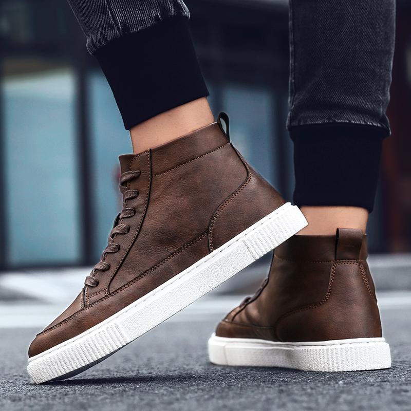 Fashion Casual Men's Leather Shoes Quality High Top Brown Shoes Men Comfort Skateboard Sneakers Men Moccasins Chaussure Hommes