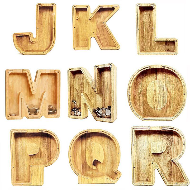 Custom Wooden Letter Piggy Bank with Stickers for Kids, Personalized Initials Money Bank Gift
