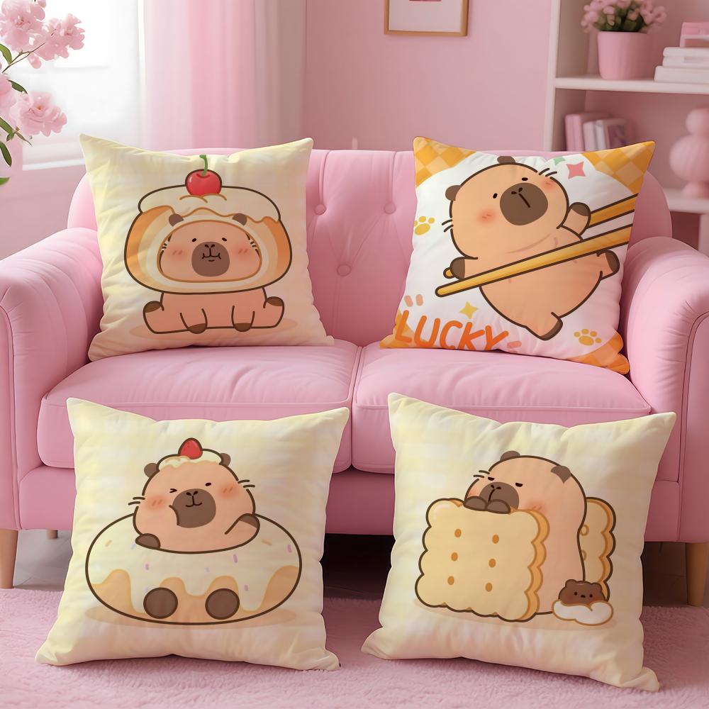 cute cartoon Capybara Cushion Cover Comfortable Reversible Pillow Cover Ideal for Car Sofa Bedroom & Beyond