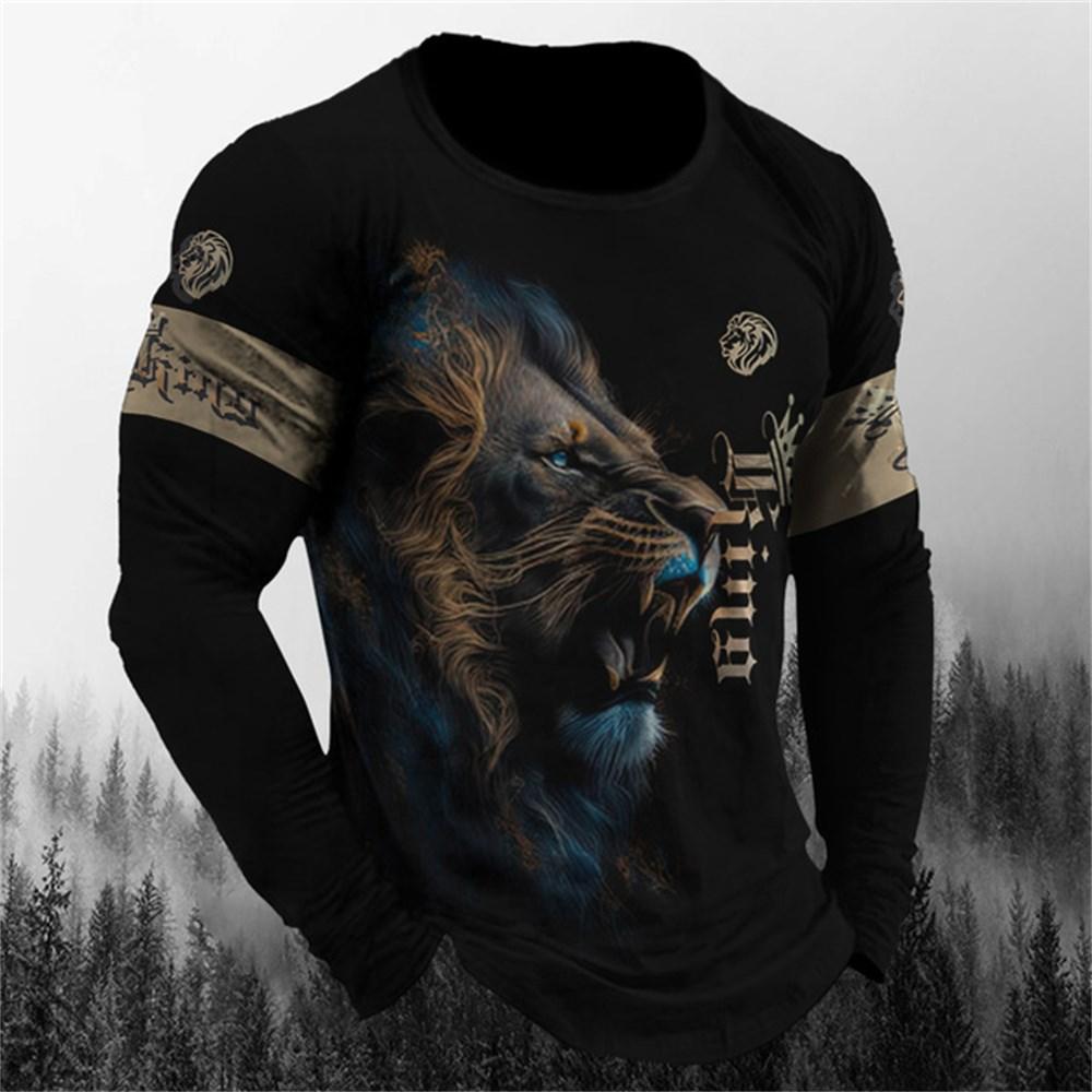 Retro Men's Long Sleeve T-shirt Animal Print Shirt Animal Pattern Clothing Street Apparel Sleeve
