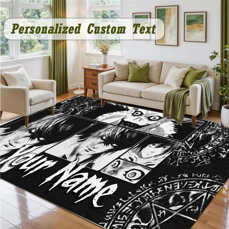 Crystal Velvet Square Rug Custom NameDeath Note Pattern Non Slip Home Floor Decor Rug