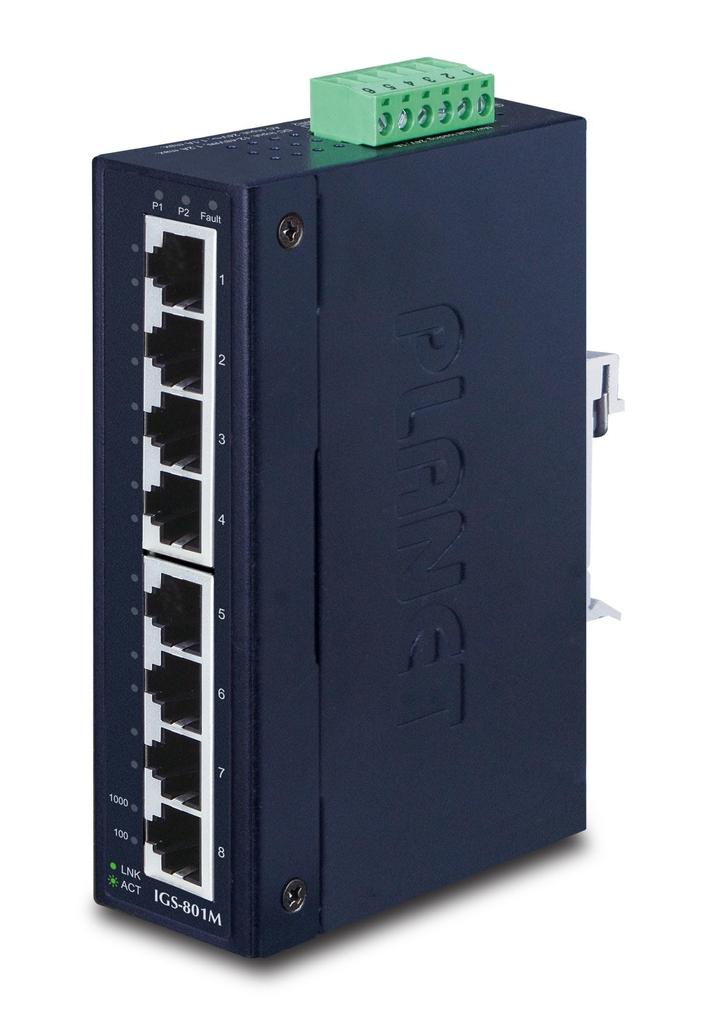 PLANET Managed Industrial Gigabit Switch Mbps IP30 Slim Type IGS-801M - 8-Port 10/100/1000