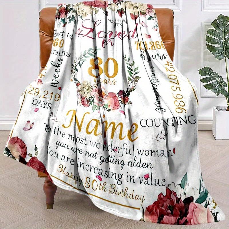 80Th Birthday Customize Your Name Blanket Warm Comfortable And Soft Blankets Are Suitable For Home Lunch Break Blanket Office Sofa Sofa Gift To