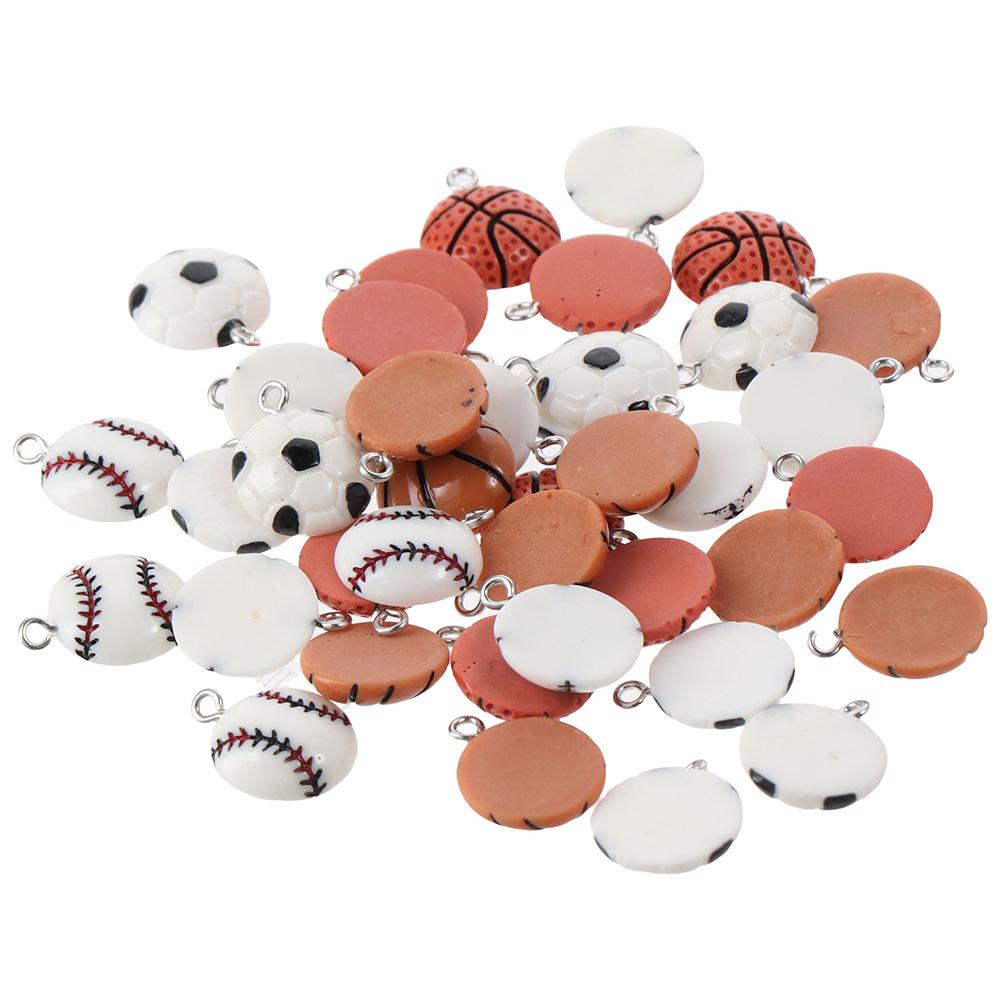 40 Pcs 40 Pcs Round Football Charm Resin Volleyball Charm Bracelet Basketball Charm  Women