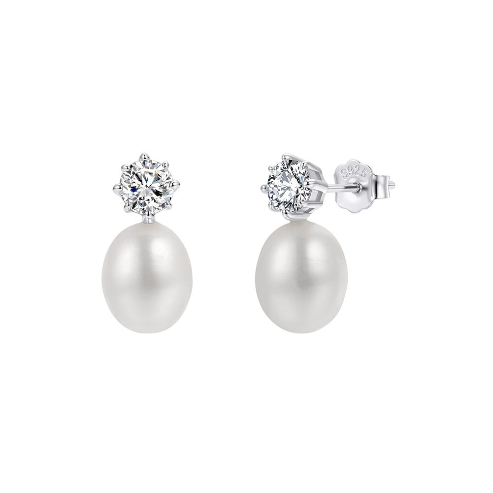 ORSA JEWELS Серьги-гвоздики из стерлингового серебра 925 пробы с натуральным жемчугом и блестящим цирконом для женщин, модные, простые, элегантные, вечерние украшения GPE133