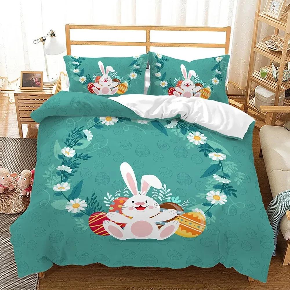 Easter Duvet Cover Set KingQueen Size Colorful Easter Eggs Nest Bunnies Theme Bedding Set Kids Boys Girls Polyester Quilt Cover