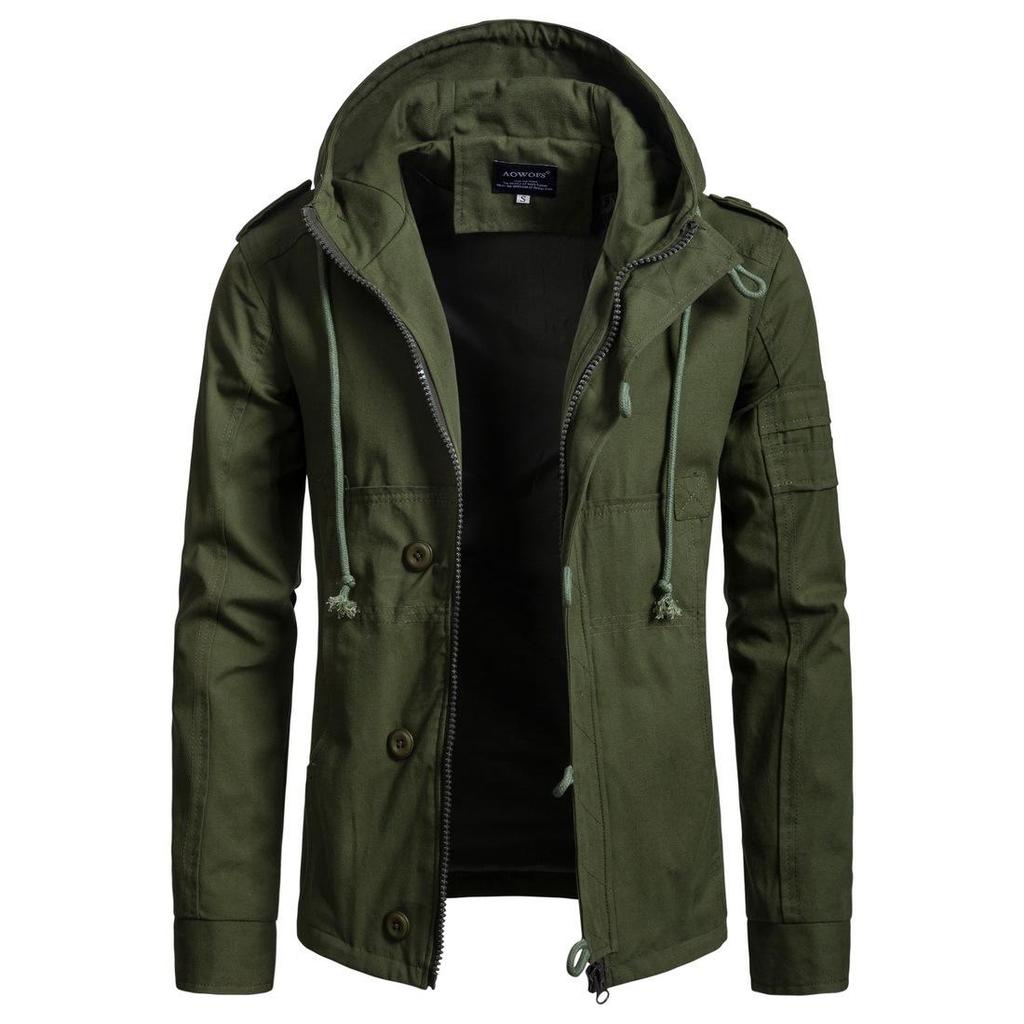 European and American Men's Slim-Fit Hooded Solid Color Jacket for Autumn/Winter
