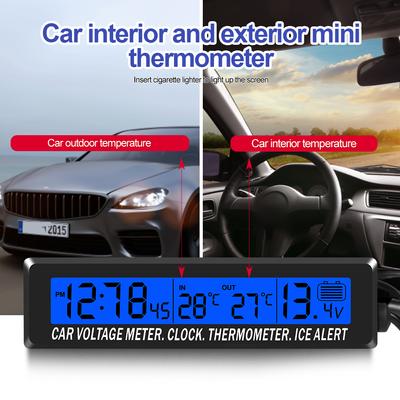 Цифровые автомобильные часы 4-в-1, термометр, монитор напряжения и календарь с ЖК-дисплеем, будильником температуры и напряжения, а также экраном с подсветкой