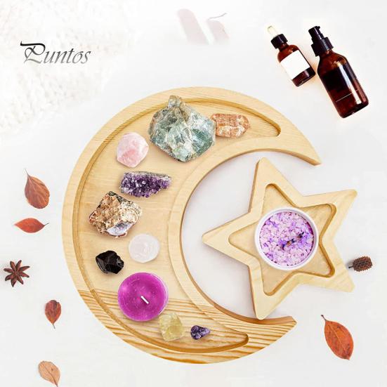 Moon Star Wooden Plate Jewelry Tray Smooth Edge Burr Free Dessert Party Serving Tray Ramadan Decoration