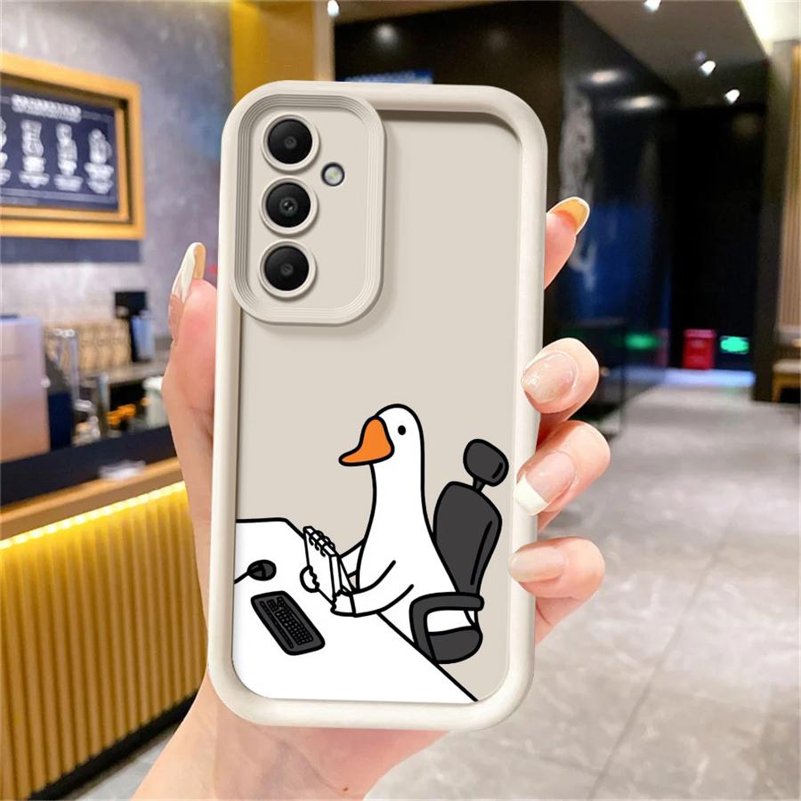 Cartoon Working Duck Soft Shell Phone Case For Samsung Galaxy S23 S24 S25 Ultra S22 S21 S20 Plus FE A15 A35 A54 A55 Cover