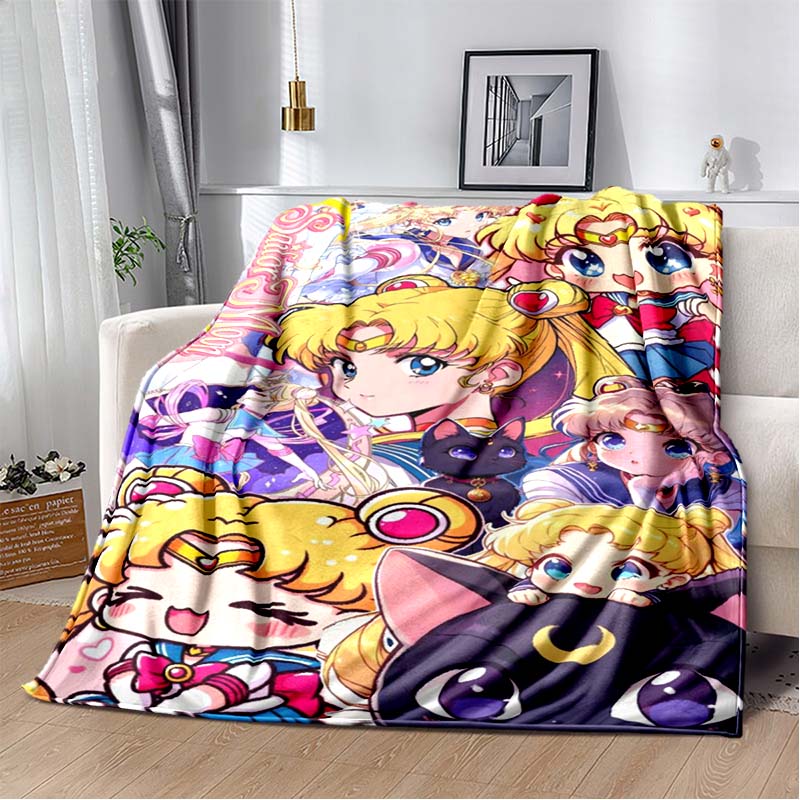 2026 new cartoon S-Sailor M-Moon flannel printed soft blanket sofa bed cover oversized office hotel airplane travel gift blanket