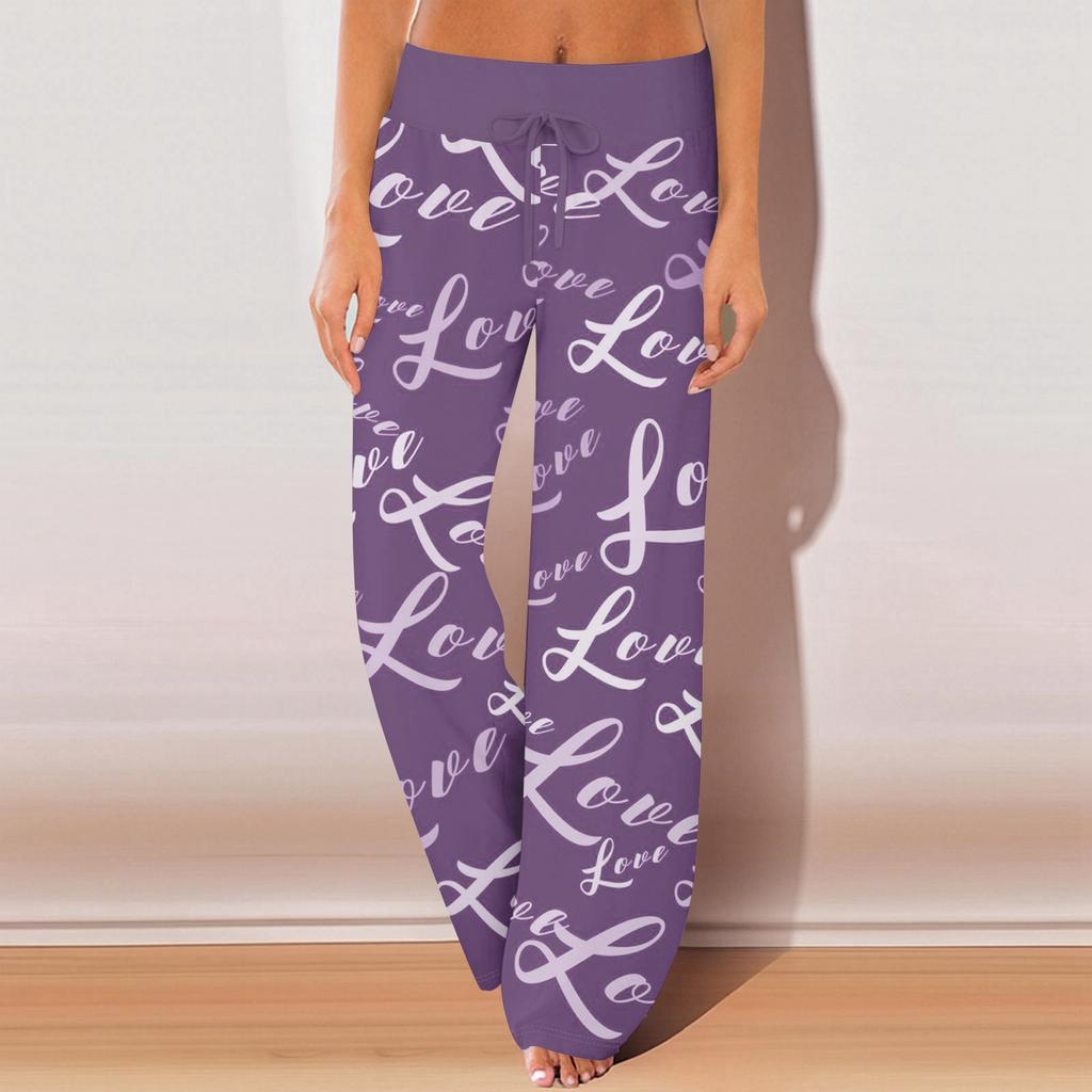 Женские пижамные штаны, одежда для сна, повседневные брюки с эластичной резинкой на талии, удобные прямые свободные брюки для йоги