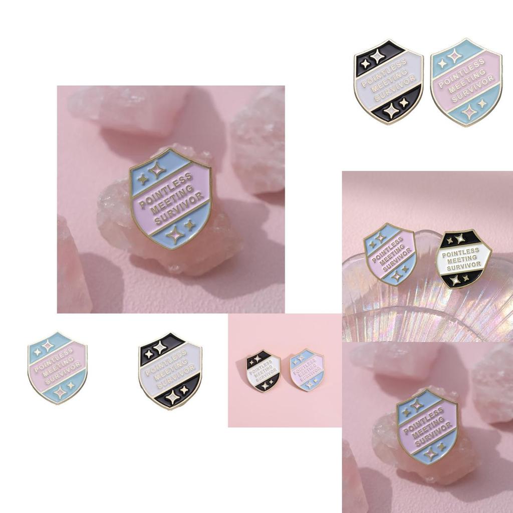Artistic Alloy Letter Shield Brooch With Colorful Cartoon Style For Trendy Fashion