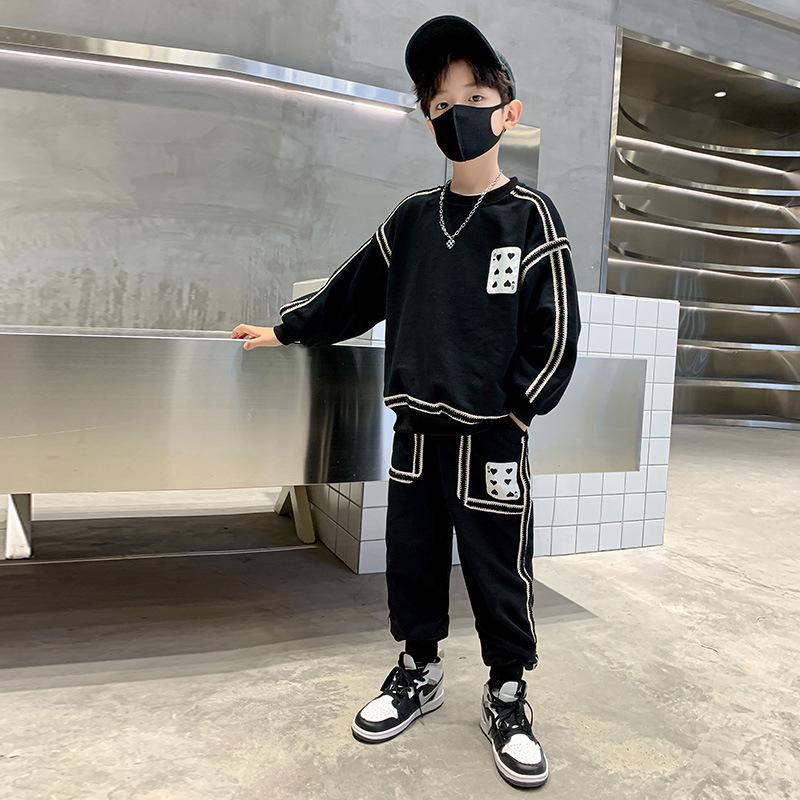 Спортивный костюм из двух предметов для мальчиков, пуловер, свитер, спортивные штаны, удобный свободный детский костюм для отдыха
