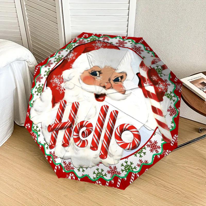 1pc Christmas Candy Cane Santa Umbrella with Plastic Handle,Suitable for All Seasons Home Travel Outdoor UmbrellaDD528