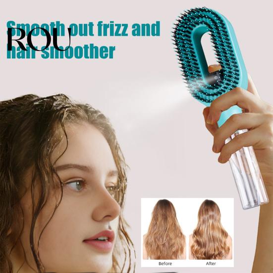 Water Spray Hairbrush Heart Shape Hair Brush, Frizz Control Scalp Massage 55ML Refillable Misting Brush for Dry, Flyaway & Tangled Long Detangler