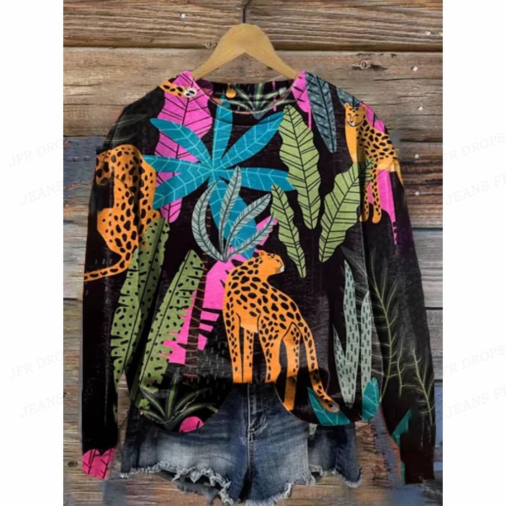 Leopard 3d Print Hoodies Women Fashon Hoodie Animal Tiger Sweats Women's Hoodies Sweatshirt Round Neck Coats  Floral Clothes