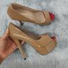 LOSLANDIFEN Sexy Peep Toe Platform Women Pumps 14cm Super High Patent Leather Heels Shoes Red Wedding Stilettos Large Size 43 44