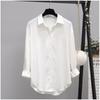 Весенне-осенние блузки с лацканами, однотонная белая, черная свободная рубашка с длинным рукавом, женская офисная блузка, модный топ