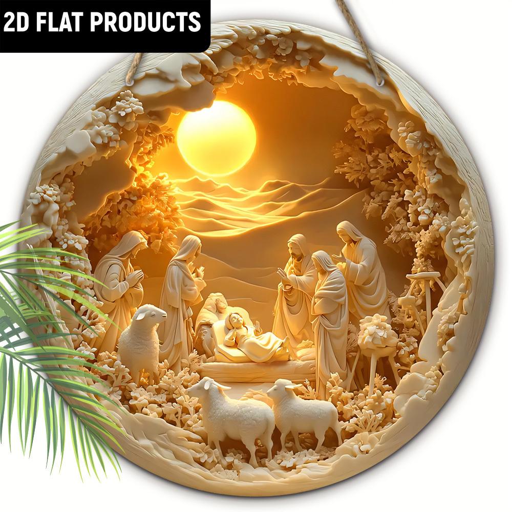 Деревянный декор, круглый деревянный знак - Святое семейство, Иисус, Мария, Иосиф - для двери, стены, дома, комнаты, фермы, улицы, магазина, гаража, бара, сада и кофе