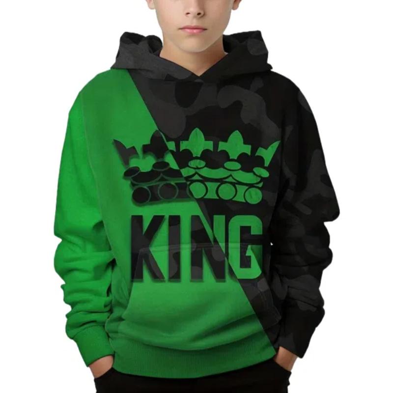 Толстовка King для мальчиков, повседневный пуловер, детская толстовка с капюшоном и длинными рукавами для мальчиков, весенне-осенние детские толстовки, топы, детская одежда