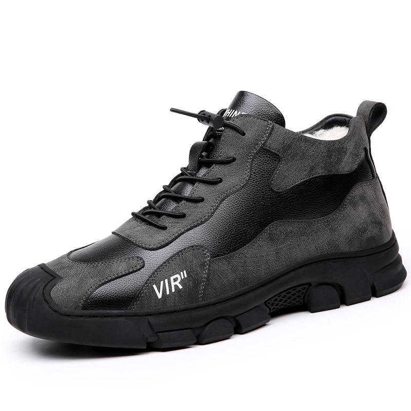 Хлопковые туфли мужские зимние кожаные шерстяные нескользящие и теплые высокие уличные повседневные i туфли хлопковые ботинки на толстой подошве и толстой подошве