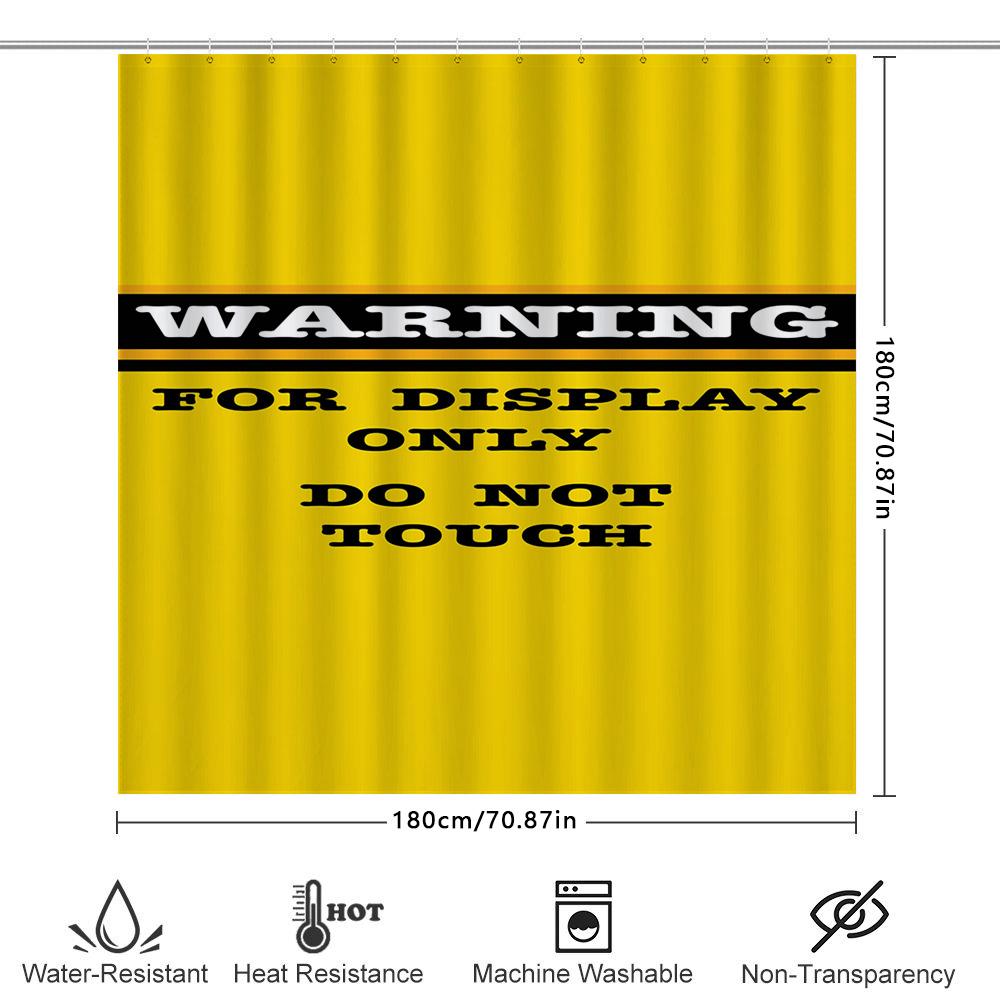 Caution Display Only Shower Curtain Yellow Warning Sign Design Non-Touchable Decorative Bath Liner Set With Hook Rings For Home