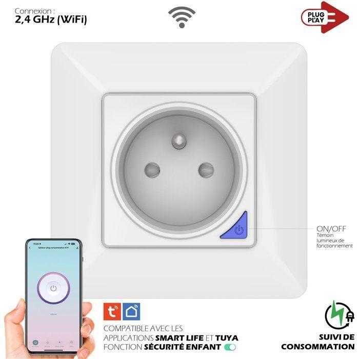Prise encastrée connectée intérieure - KYF - Wifi - Avec compteur d’énergie