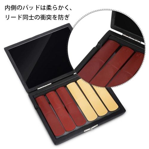 Black PU Leather Case for Saxophones and Clarinets, Holds 6 Reeds, Includes Slots, Lightweight and Durable Wood Construction, Waterproof and Easy to C