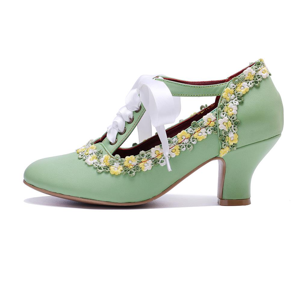 Johnature Туфли-лодочки ручной работы из натуральной кожи женские туфли ретро кружева Мэри Джейн туфли на высоком каблуке