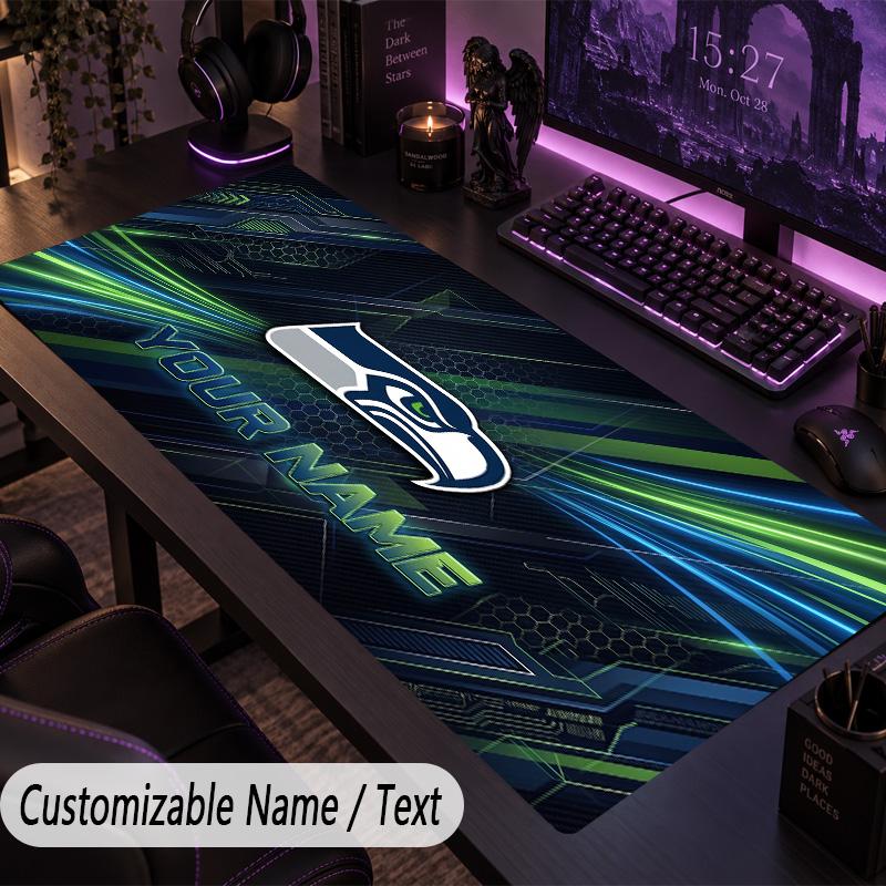 Large Mouse PadSeattle Seahawks Custom Name Text Personalized Desk Mat Non Slip Gaming Pad
