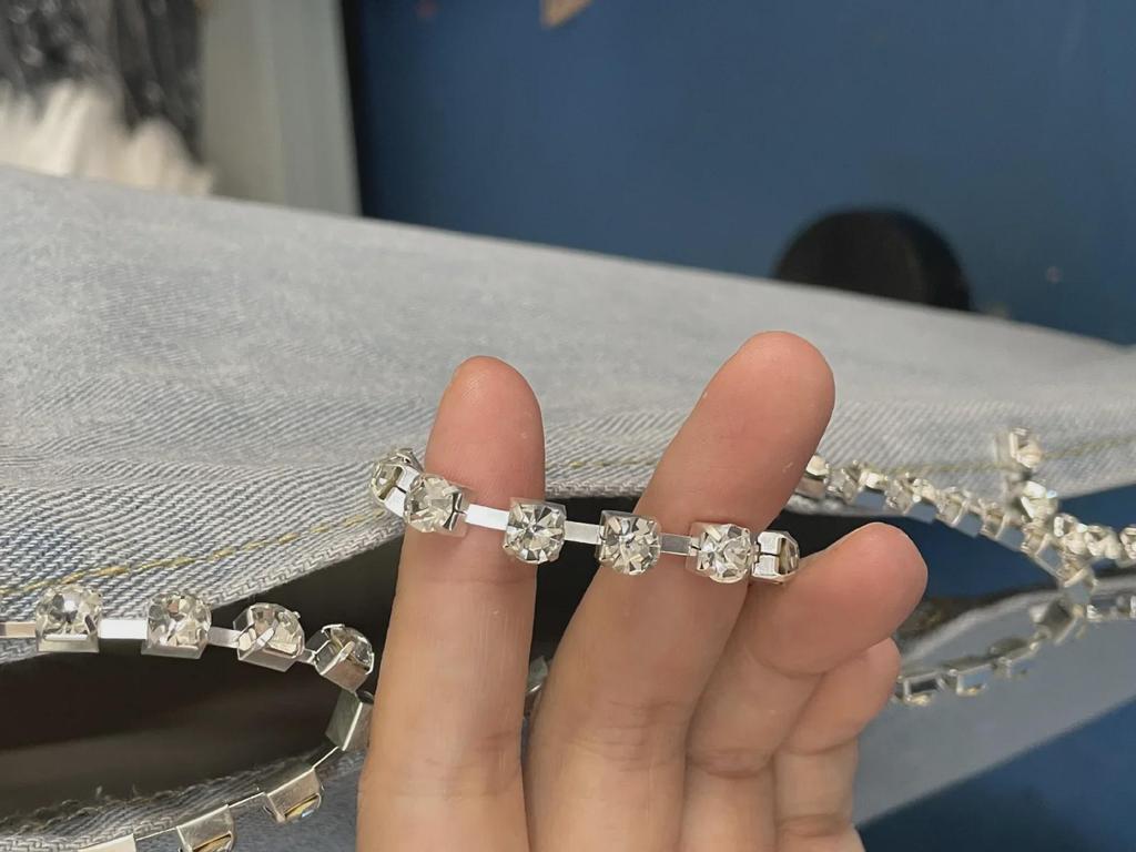 Women's Spring/Summer Loose Mid-Waist Wide-Leg Jeans with Diamond Stitching and Side Cut-Outs