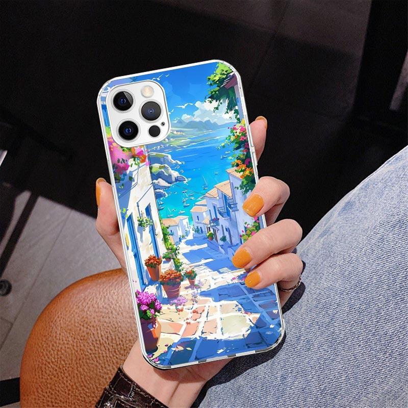 Греция Летом Санторини Чехол для Телефона Для iPhone 13 12 Mini 11 Pro Max XS XR X SE 7 8 Plus 5S 5 6S 6 Подарок Печатная Крышка Fundas