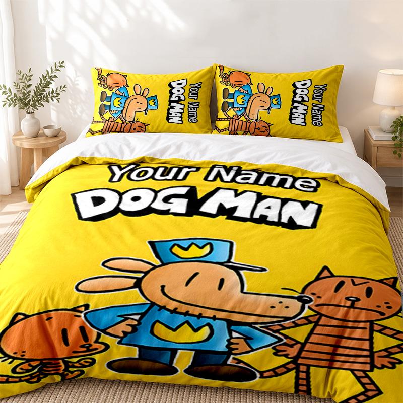 Dog Man Custom Name 3pc set Perfect for bedroom use Comfortable bedding set includes a duvet cover and two pillowcases Ideal birthday or Christmas gif
