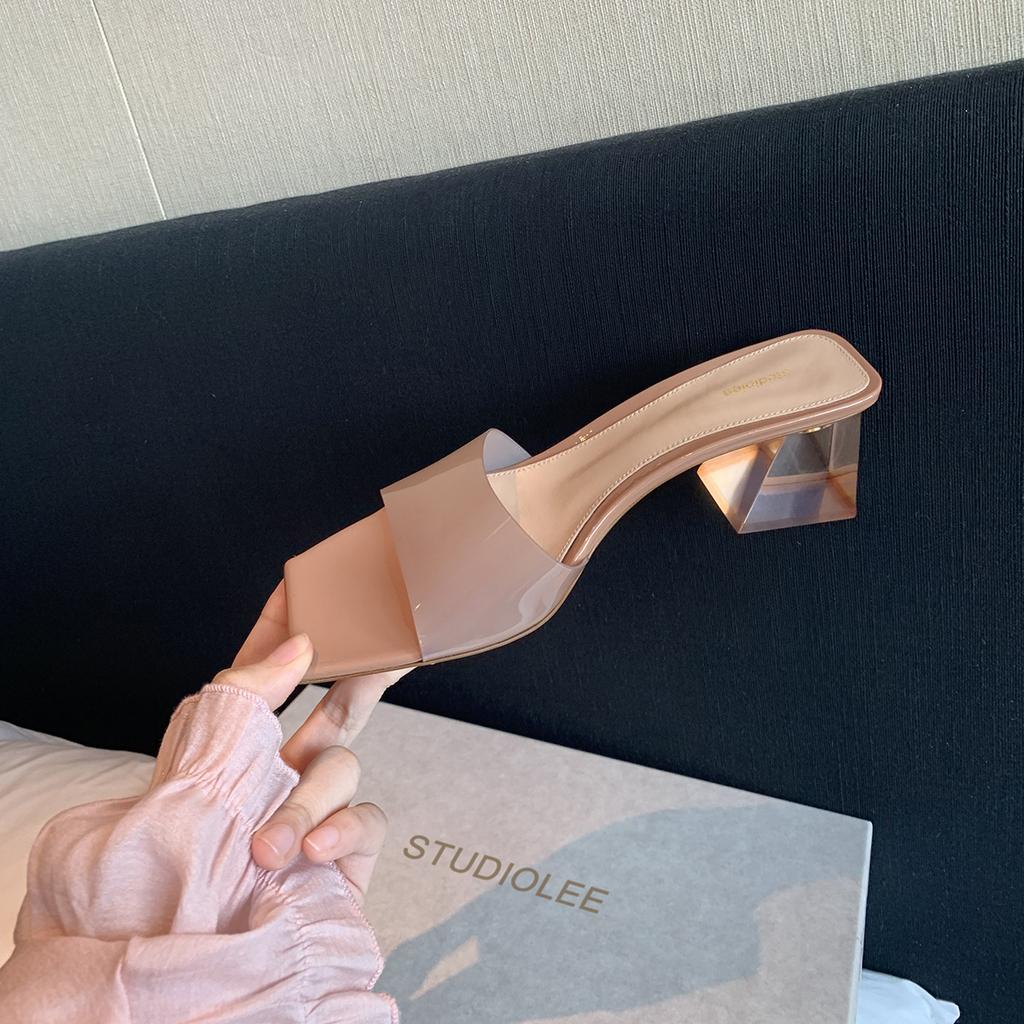 Sheepskin grape mother shoes crystal high heels platform square head word with open toe slippers women's summer wear sandals