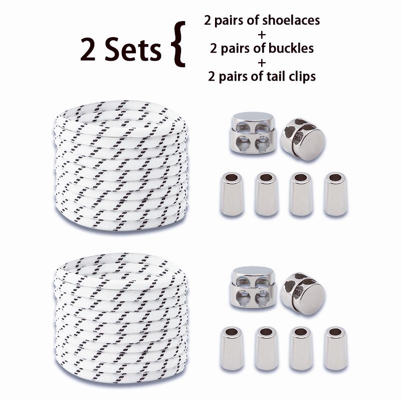 2Set Elastic Laces Sneakers Spring Lock Shoe Laces Without Ties Metal Buckle Laces Round No Tie Shoelaces Shoes Accessories