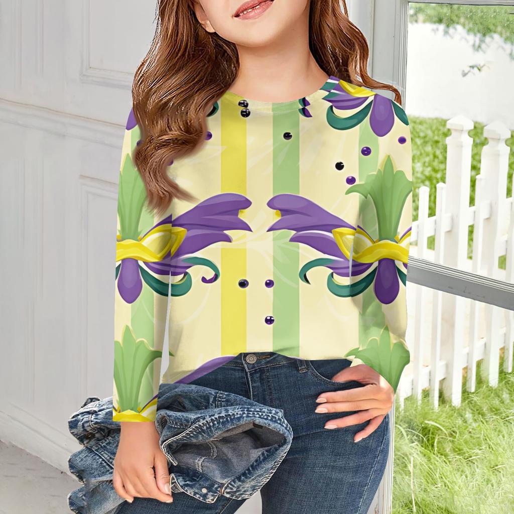 Футболки с длинным рукавом для девочек, детские осенние топы, с круглым вырезом, с принтом, базовые футболки