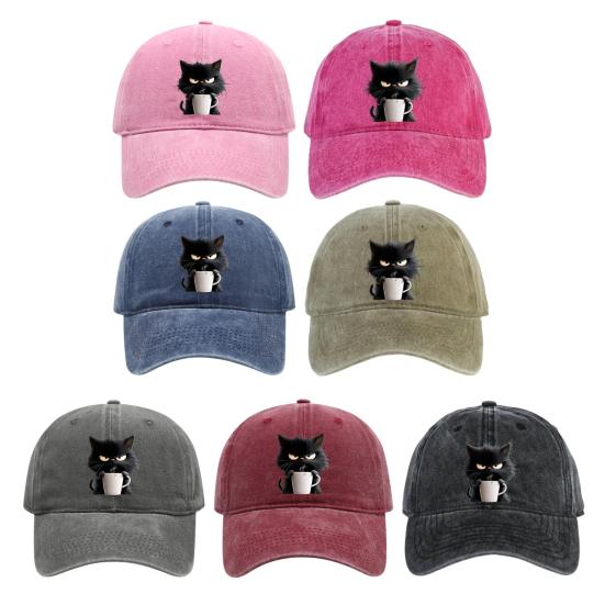 Бейсболка с кошачьим узором, регулируемый солнцезащитный козырек, изогнутые поля, солнцезащитная шляпа, унисекс, хип-хоп, повседневный стиль, выстиранная кофейная кепка