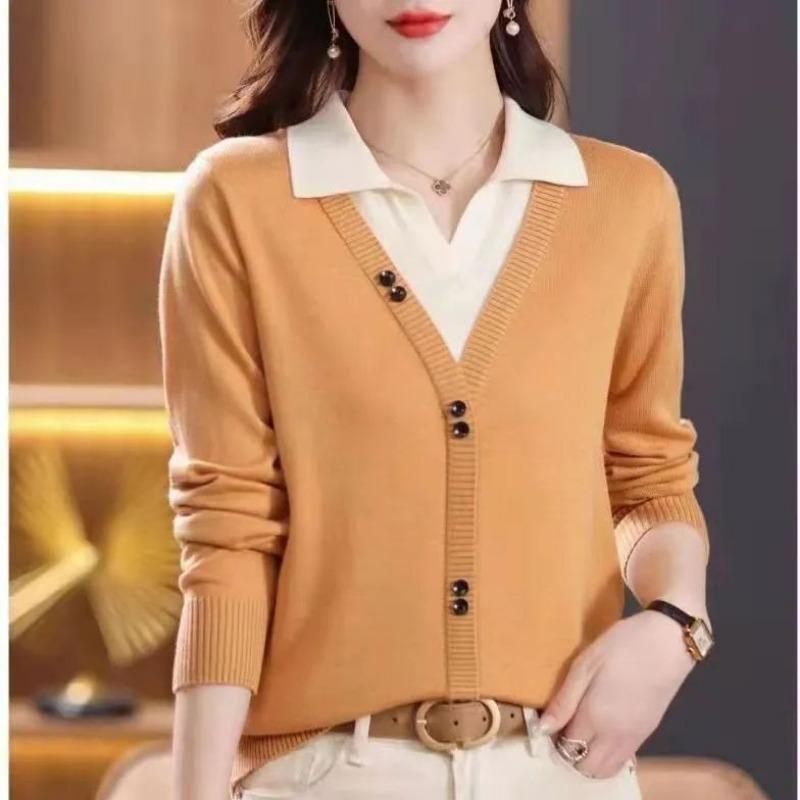 Европейский свитер, пуловер, весна 2023, женский дизайн, длинный рукав, пуговица, искусственный свитер из двух предметов, вязаный пуловер, женский